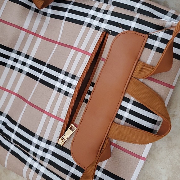 Limited Ed. Loulu Pink Beige Black White Plaid Backpack Bag - Picture 5 of 13